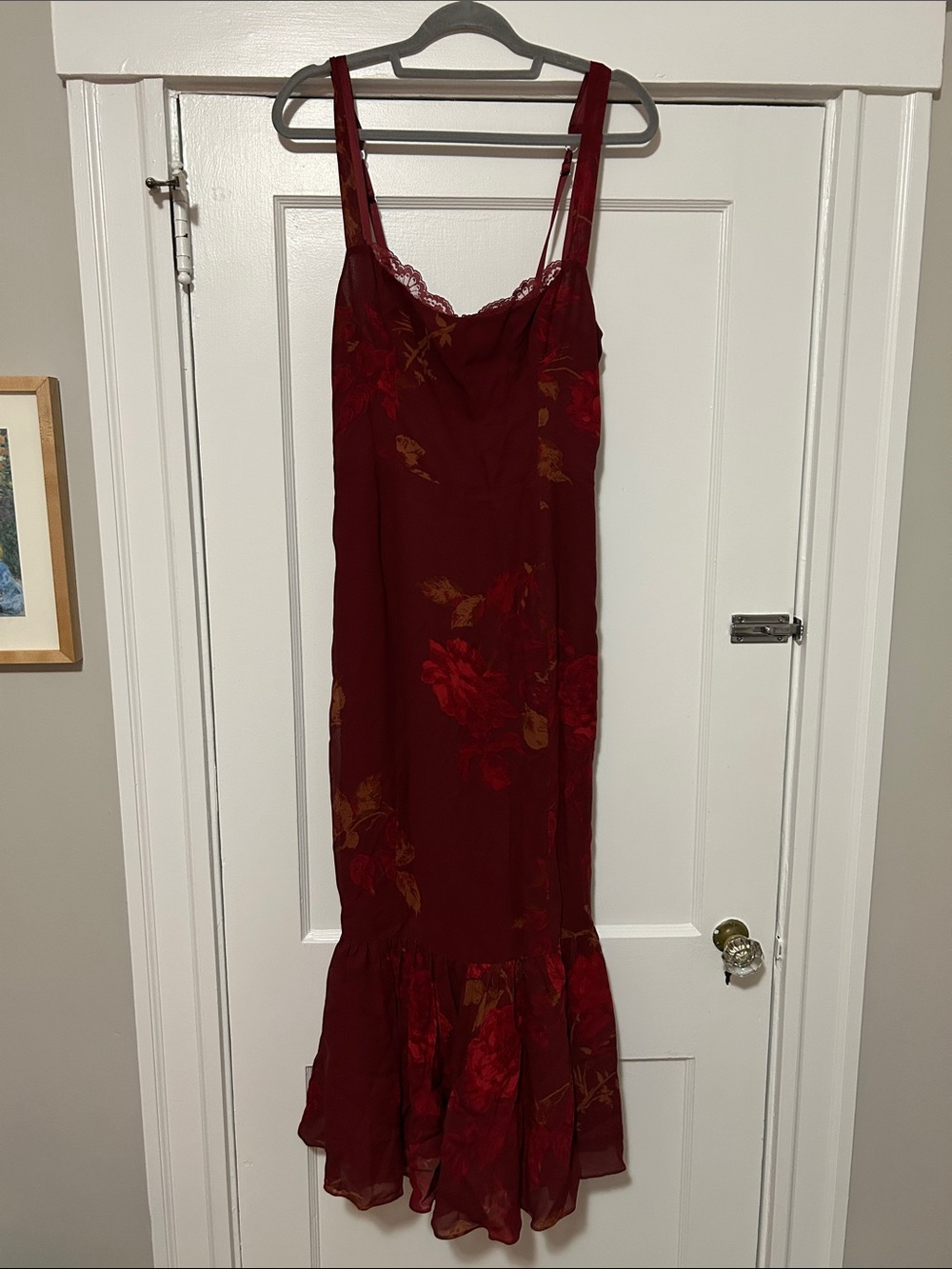 Reformation Floral Red Gown